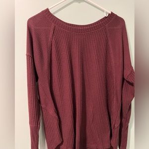 Long Sleeve from Maurice’s. More of a maroon color in a size large. Very comfy